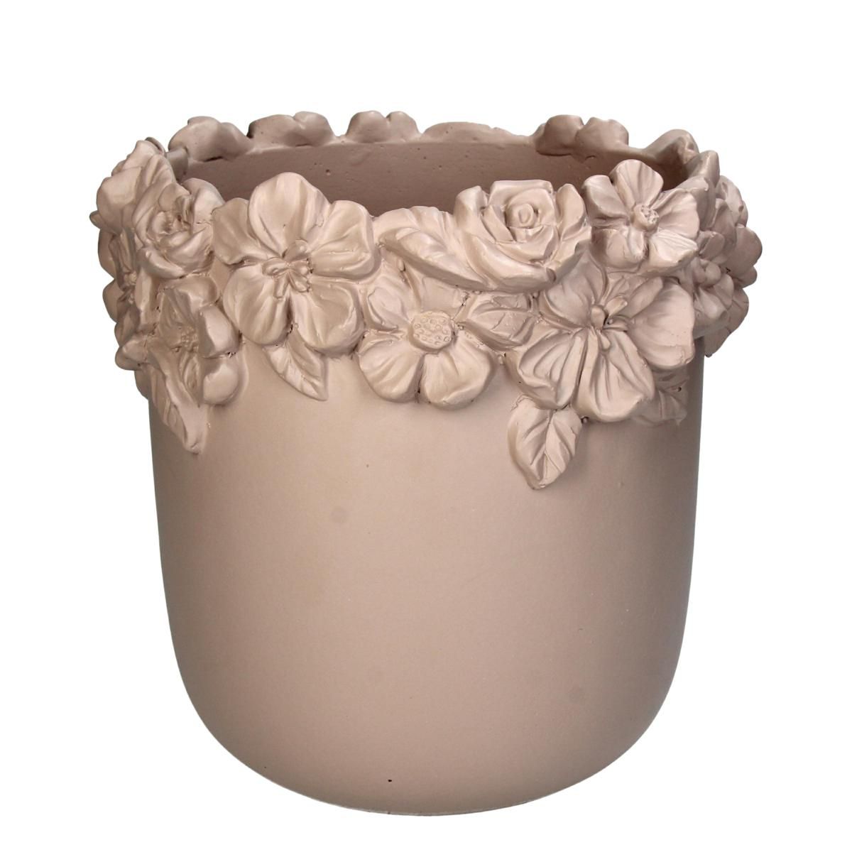 VASO CERAMICA C/FIORI D.30 CM H.30 CM BEIGE