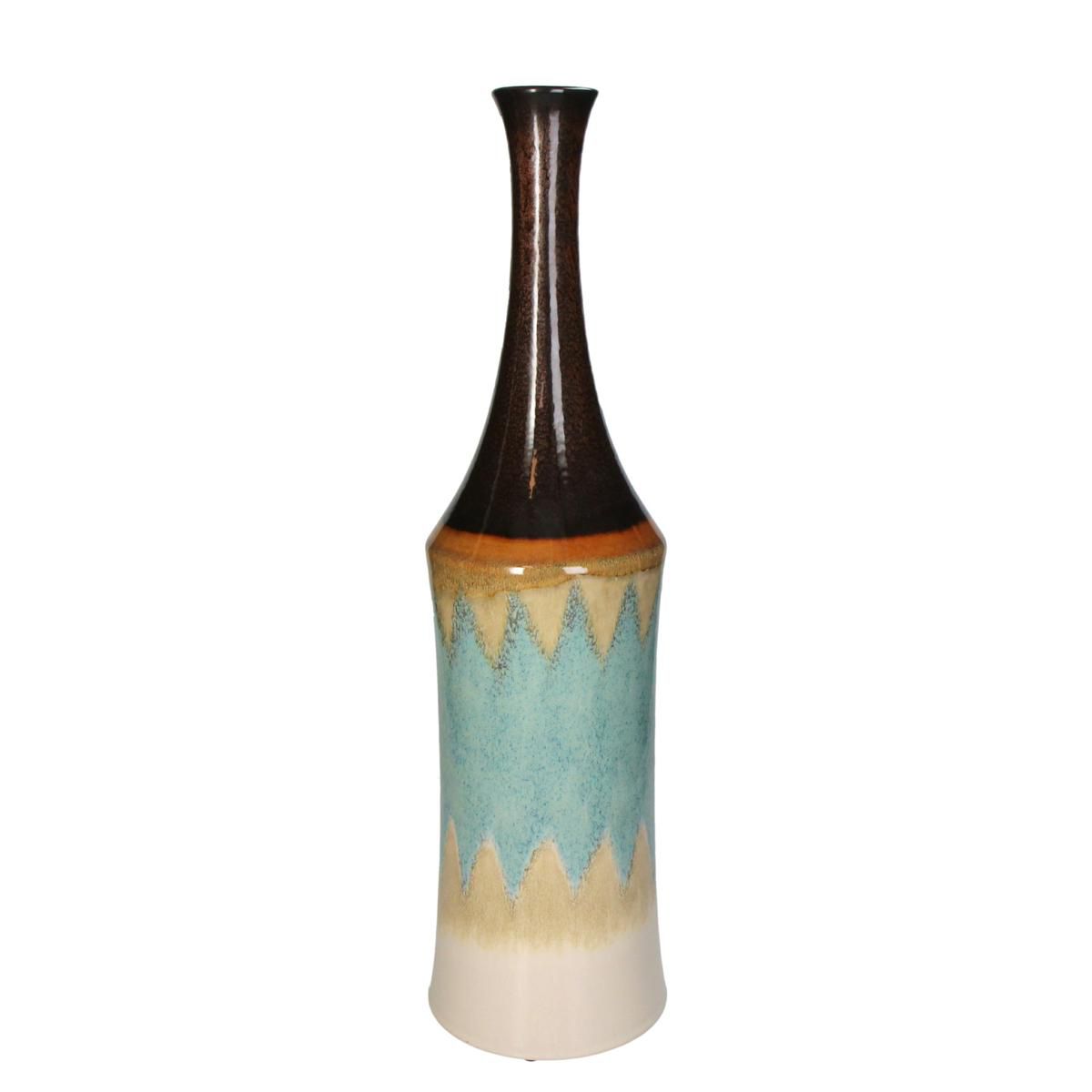 BOTTIGLIA CERAMICA STONEWARE D.14,2 CM H.53 CM AVORIO/BLU