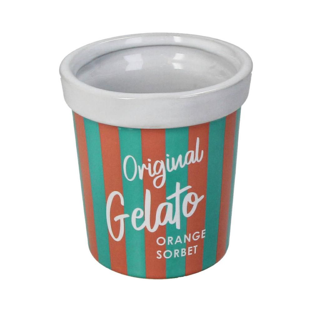 VASO TERRACOTTA RIGHE D.10 CM H.10 CM -GELATO- VERDE/ARANCIONE