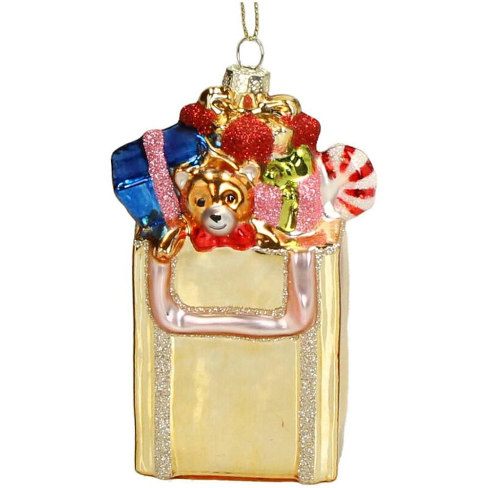 ORNAMENTO BORSA VETRO H.12,70 CM ORO/MULTICOLOR