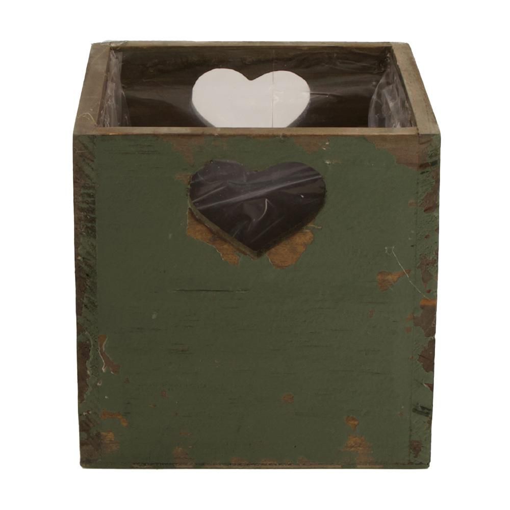 CASSETTO LEGNO C/PLASTICA 12X12 CM H.12 CM VERDE ANTICATO