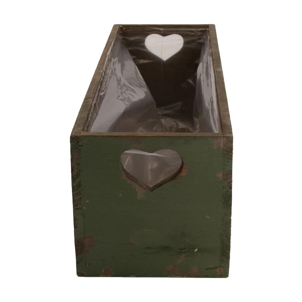 CASSETTO LEGNO C/PLASTICA 38X12 CM H.12 CM VERDE ANTICATO