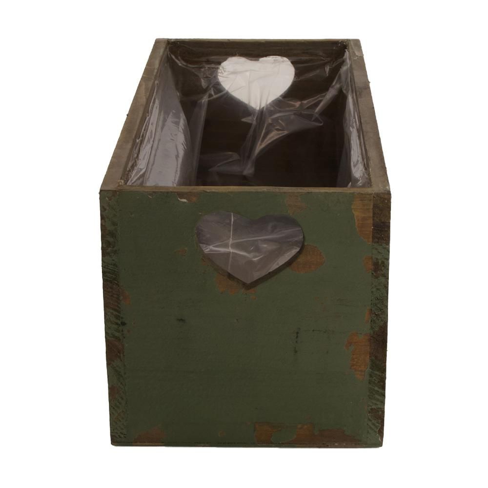CASSETTO LEGNO C/PLASTICA 28X12 CM H.12 CM VERDE ANTICATO