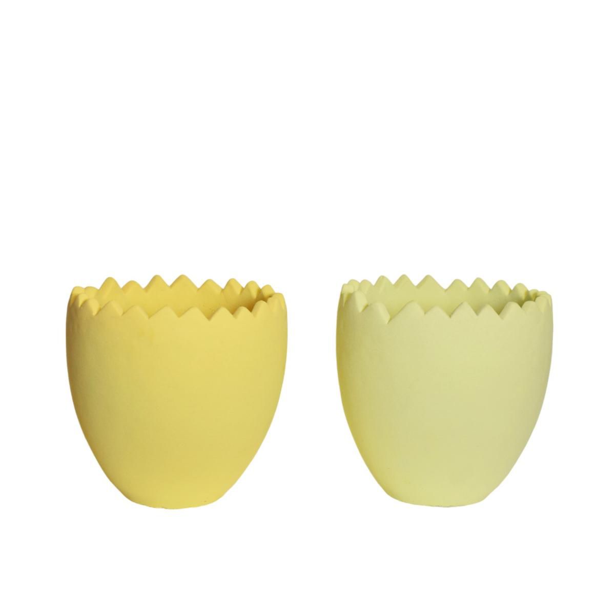 SET 2 VASI CEMENTO 14X14 CM H. 14 CM -UOVO- GIALLO/VERDE