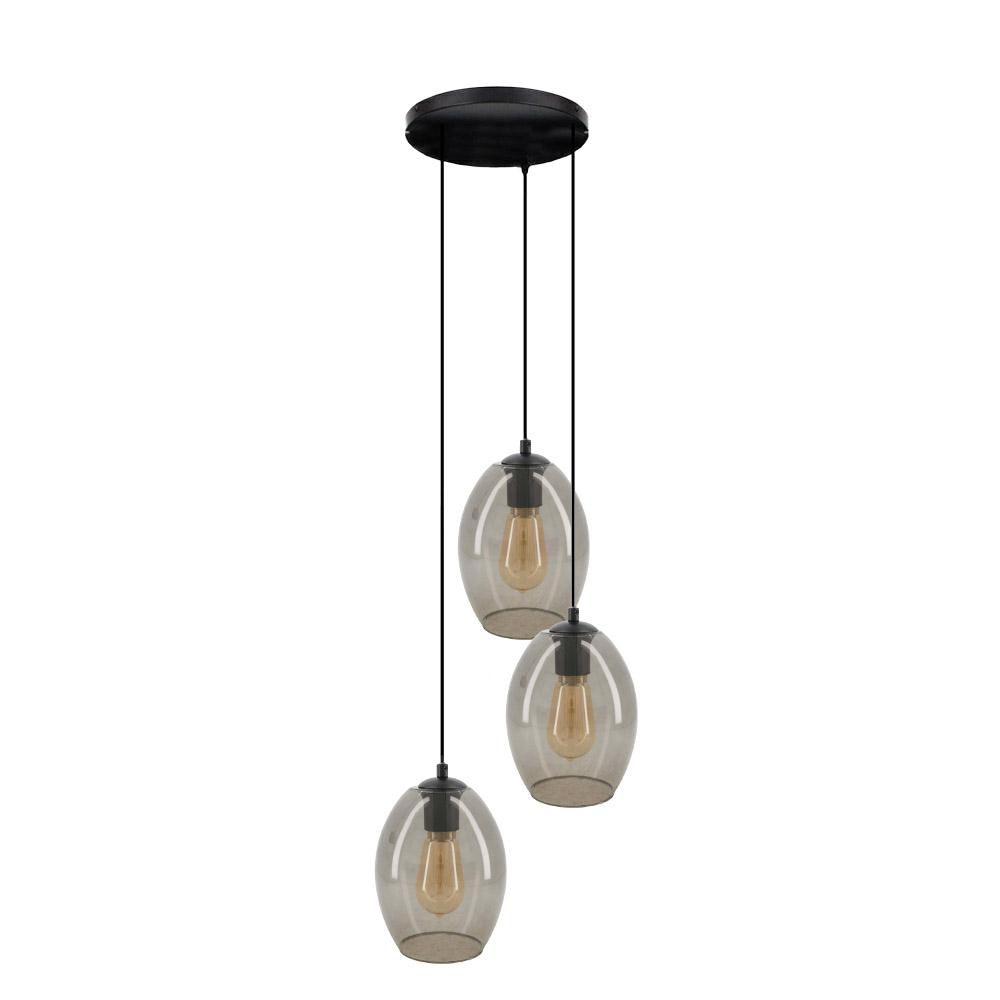 LAMPADARIO A 3 LAMPADE VETRO 39X36 CM H.130 CM GRIGIO/NERO