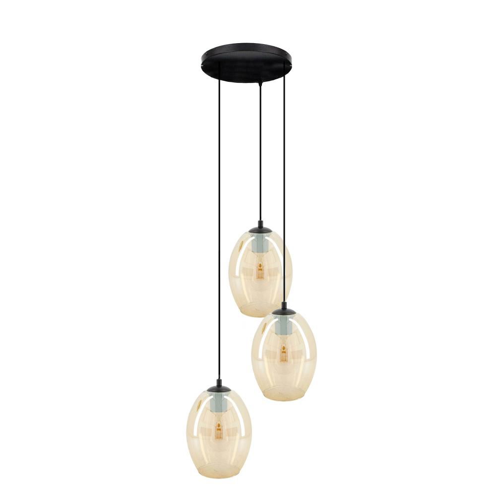 LAMPADARIO A 3 LAMPADE VETRO 39X36 CM H.130 CM AMBRA