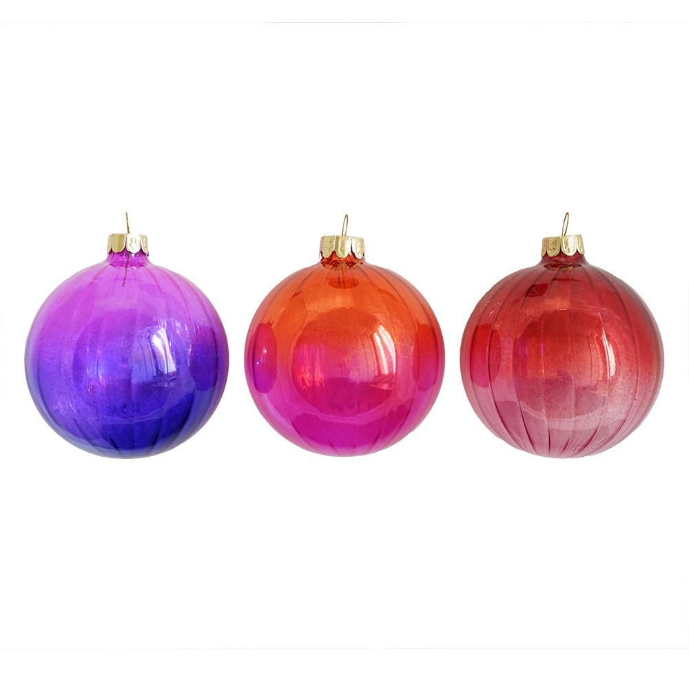 SET 3 SFERE VETRO MM 80ROSSO/FUCSIA/ROSA/ARANCIONE