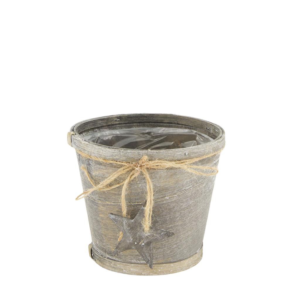 VASO LEGNO C/PLASTICA INTERNA D.14 CM H.12 CM GRIGIO/NATURALE