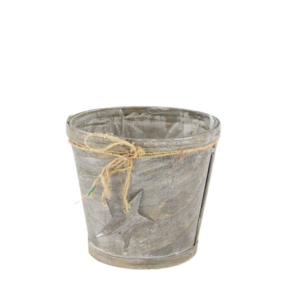 VASO LEGNO C/PLASTICA INTERNA D.16 CM H.14 CM GRIGIO/NATURALE