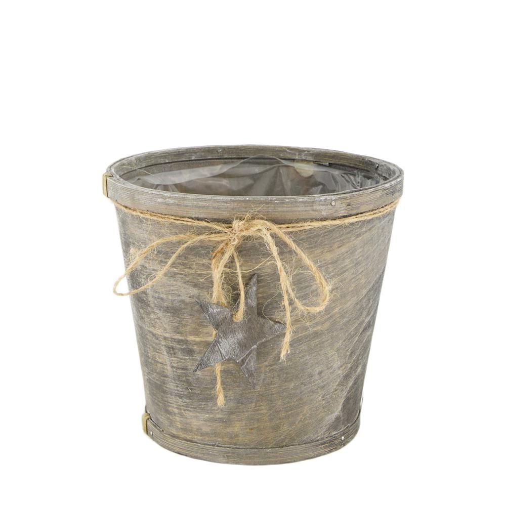 VASO LEGNO C/PLASTICA INTERNA D.18 CM H.16 CM GRIGIO/NATURALE
