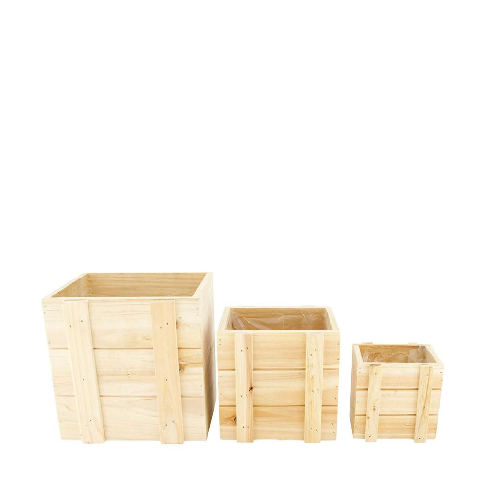 SET 3 CASSETTI LEGNO 10-14-18X10-14-18 H.10-14-18 CM NATURALE