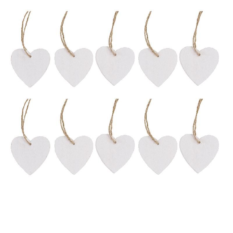 SET 10 CUORI LEGNO D/APP. 7X7 CM BIANCO