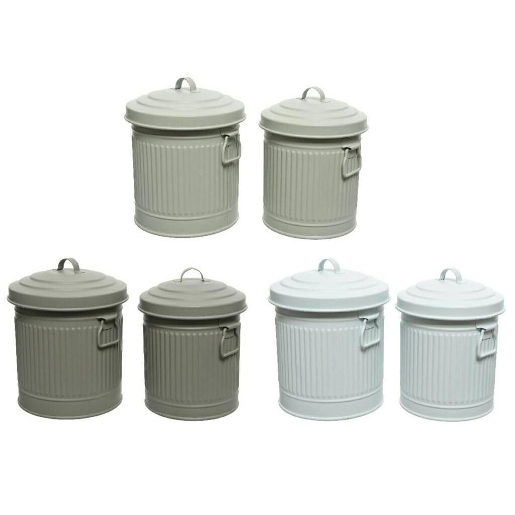 SET 2 CONTENITORI METALLO C/COPERCHIO 3ASS. BIANCO/GRIGIO