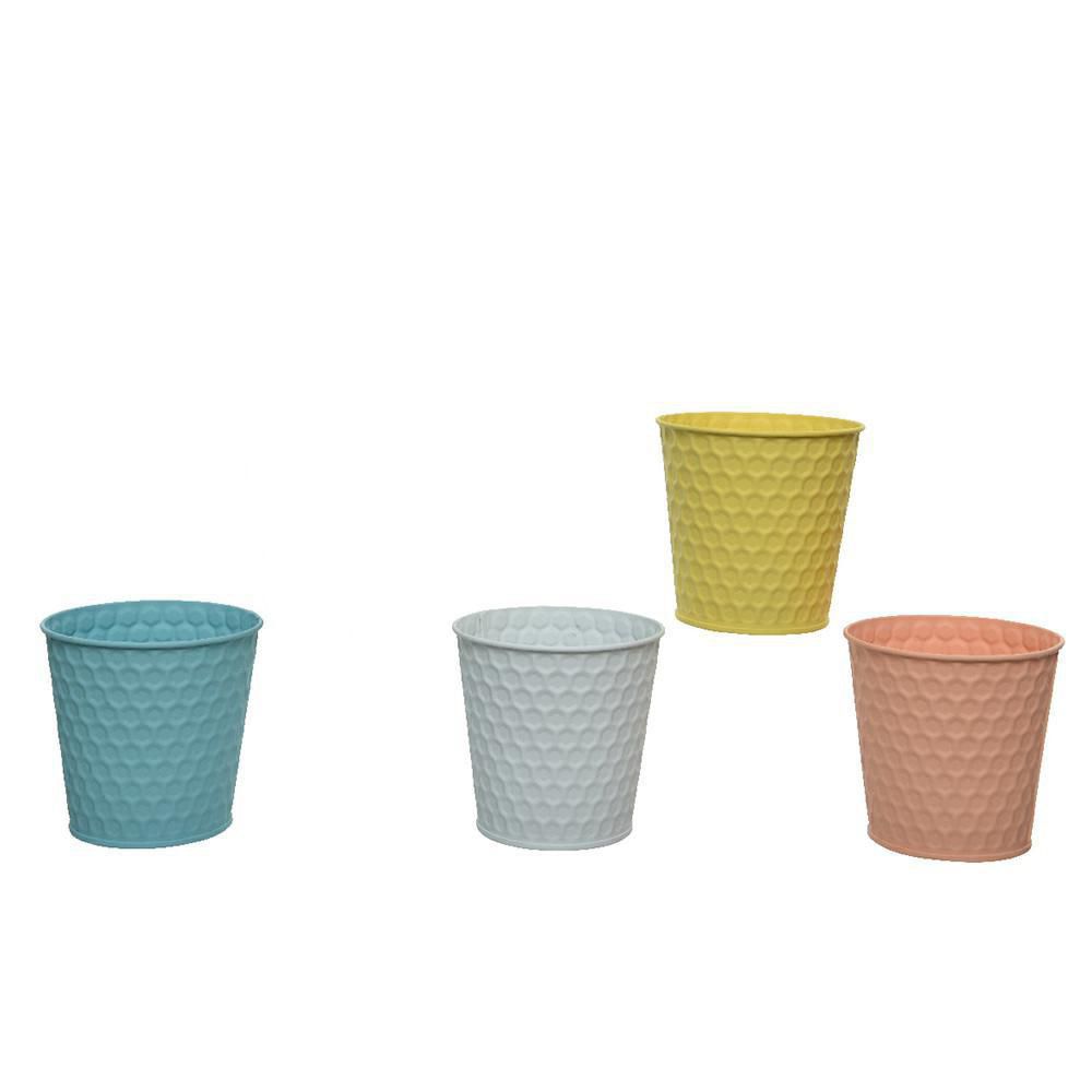 SET 4 SECCHIELLI LATTA D.11 H.10,6CM AZZURRO/BIANCO/GIALLO/PESCA