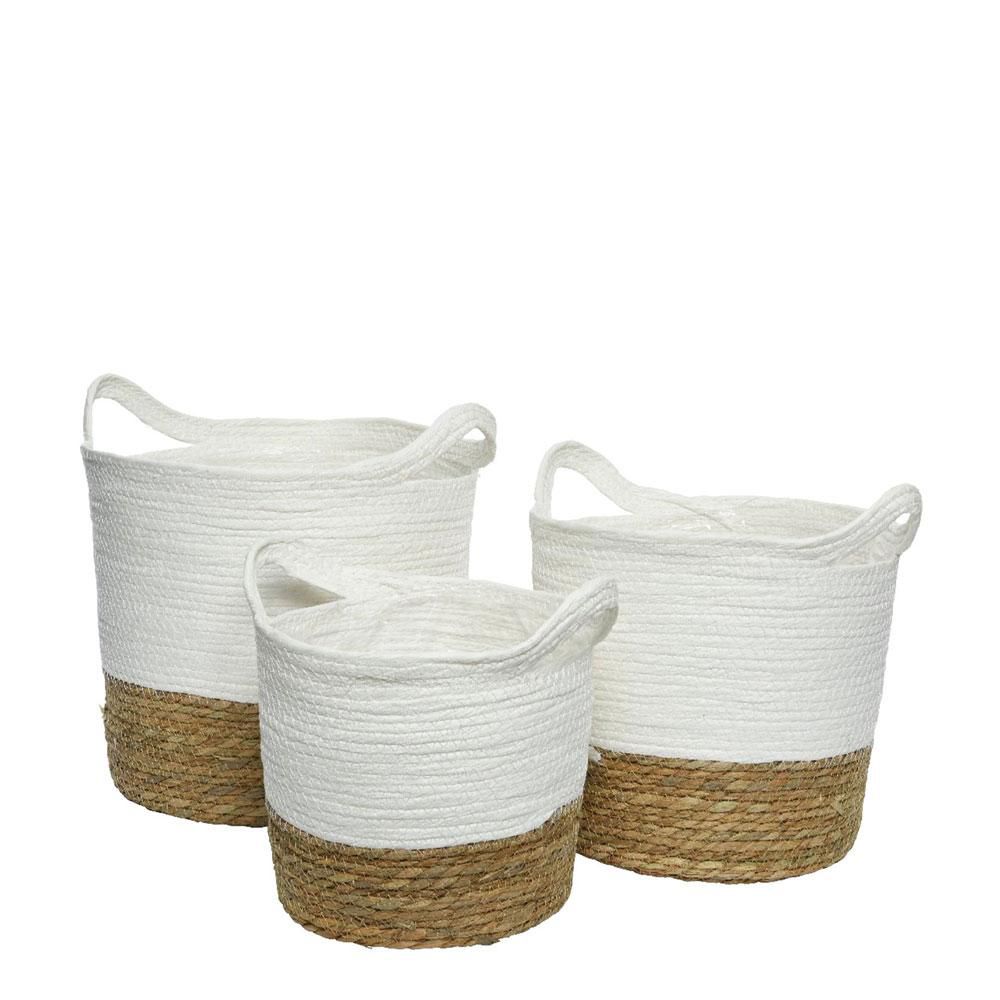 SET 3 CESTI D.24-28-33 CM H.21-26-31 CM NATURALE/BIANCO