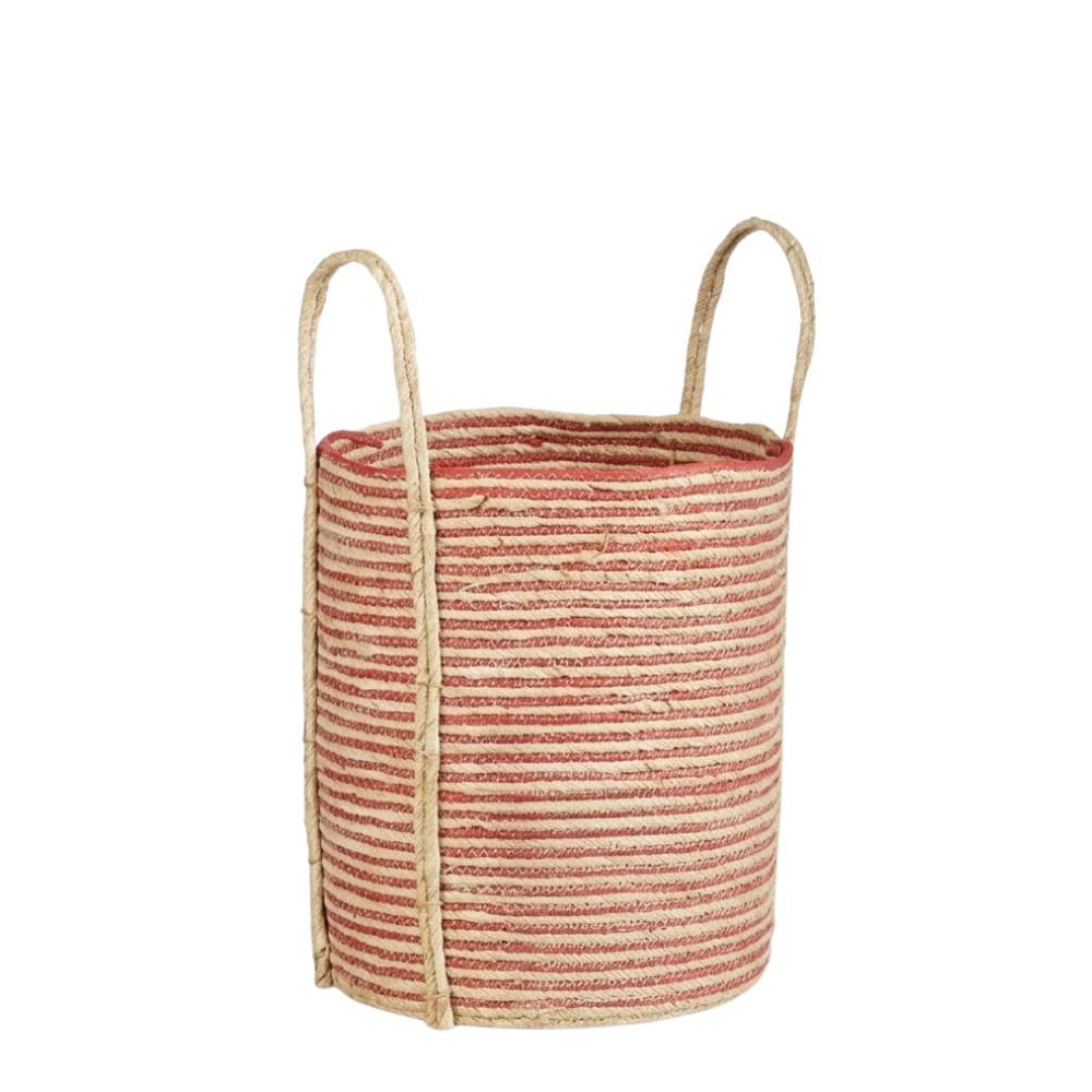 CESTO C/MANICI A RIGHE D.35 CM H.42 CM -BROOKLYN- NATURALE/ROSSO