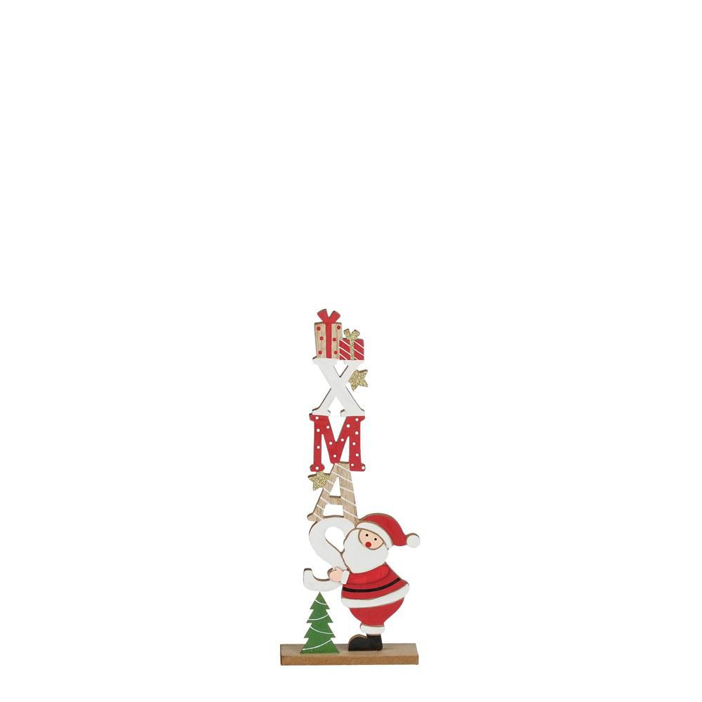 BABBO NATALE LEGNO 12X4CM H.31 CM NATURALE/BIANCO/ROSSO/ORO