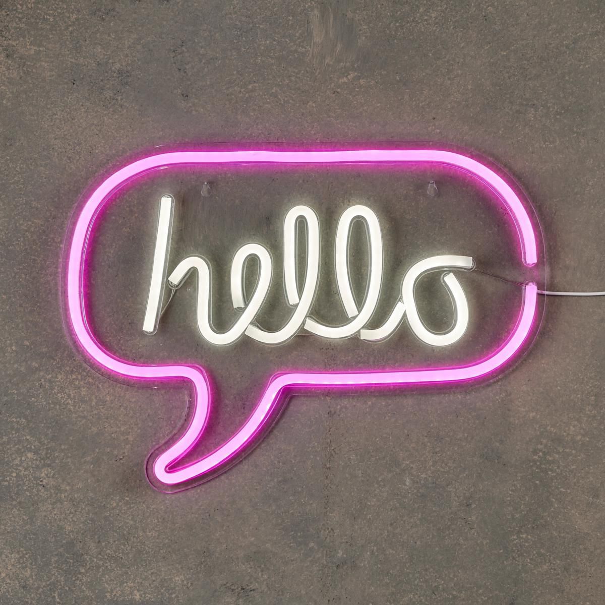 SCRITTA LUMINOSA -HELLO- 42X30 CM H.5 CM BATTERIA FUCSIA/BIANCO