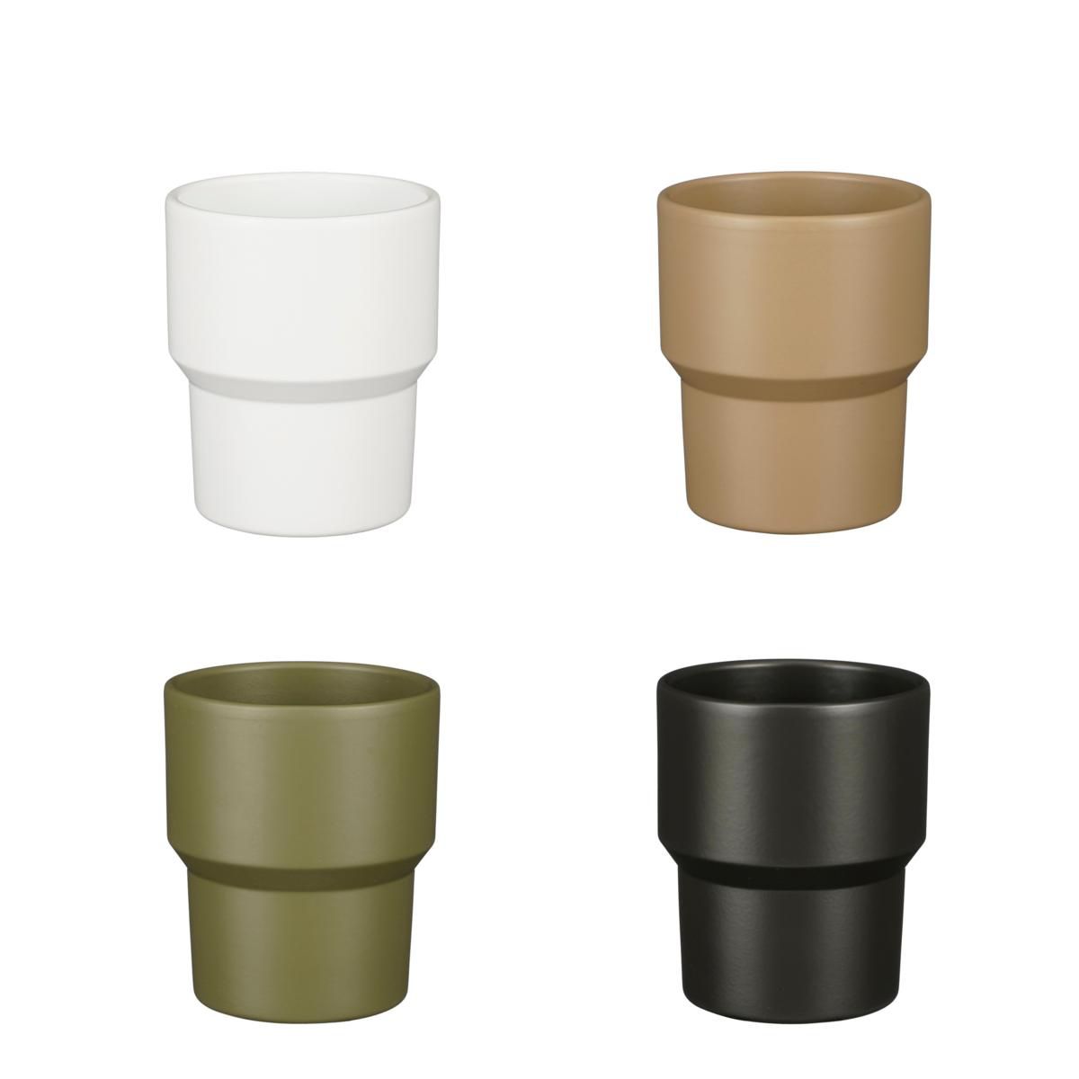 SET 4 VASI CERAMICA D.10 CM H.12 CM -XAM-BIANCO/BEIGE/NERO/VERDE