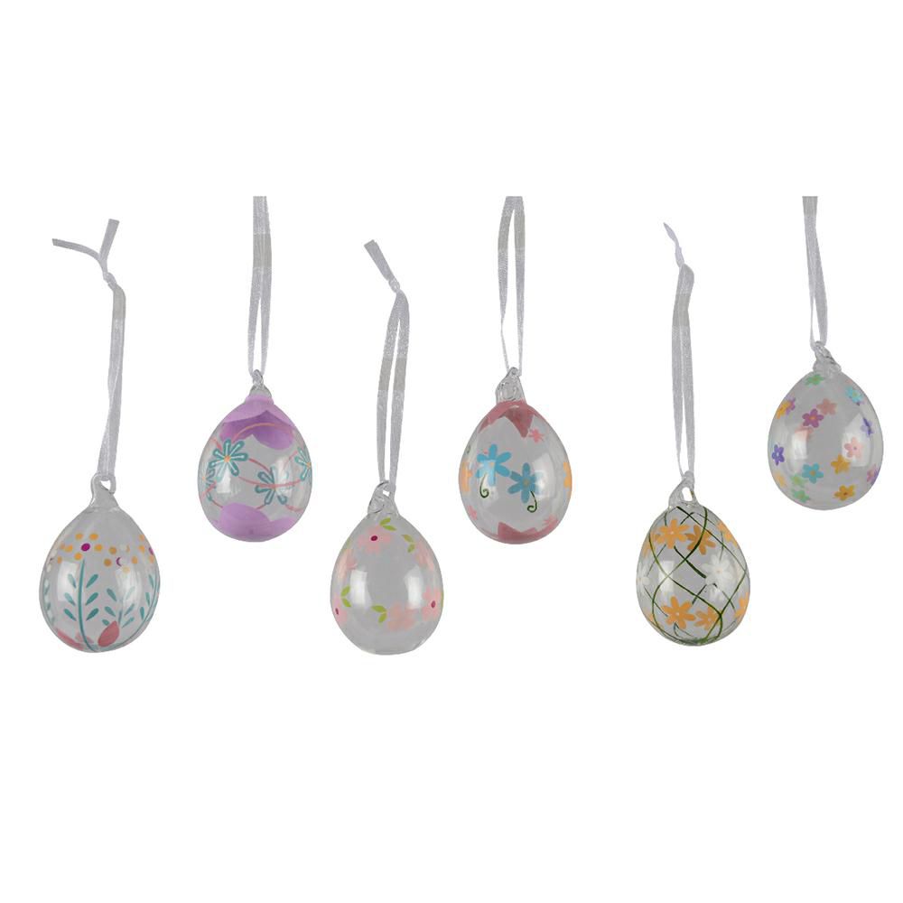 SET 6 UOVA VETRO D/APPENDERE D.4 CM H.6 CM BIANCO/ROSA/GIALLO