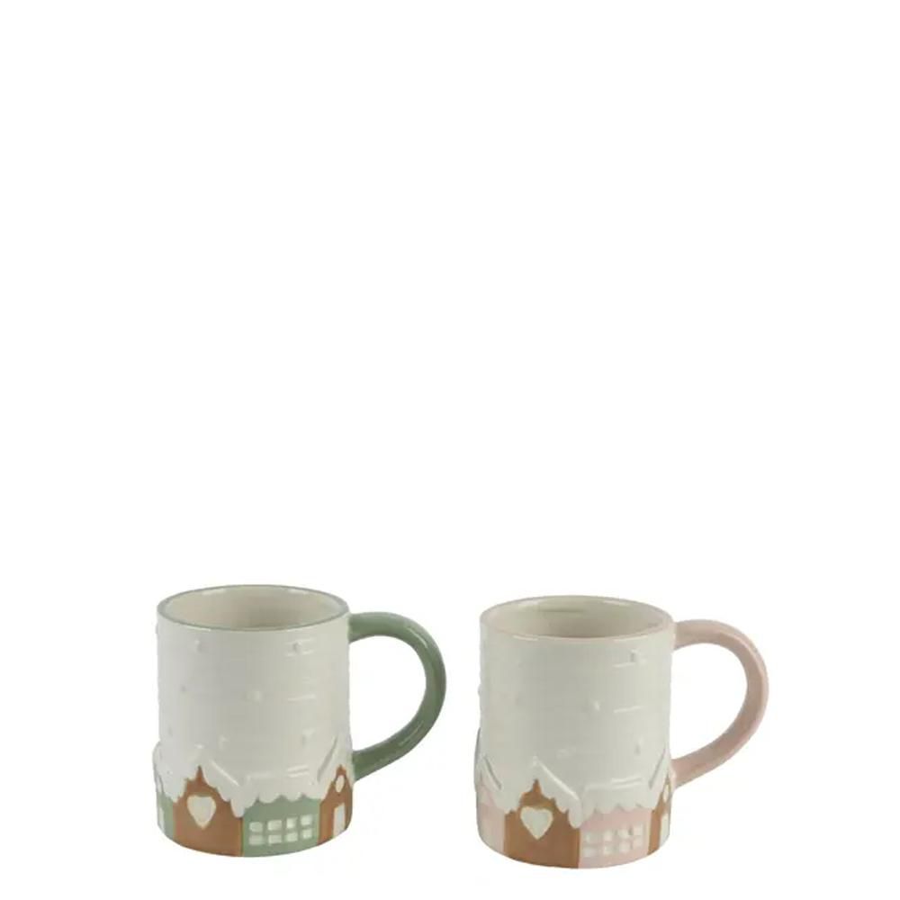 SET 2 TAZZE MUG PORCELLANA D.9 CM H.10,5 CM BIANCO/ROSA/VERDE
