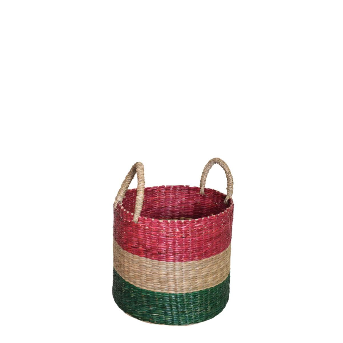CESTO VIMINI C/MANICI D.28 CM H.24 CM NATURALE/ARANCIO/FUCSIA