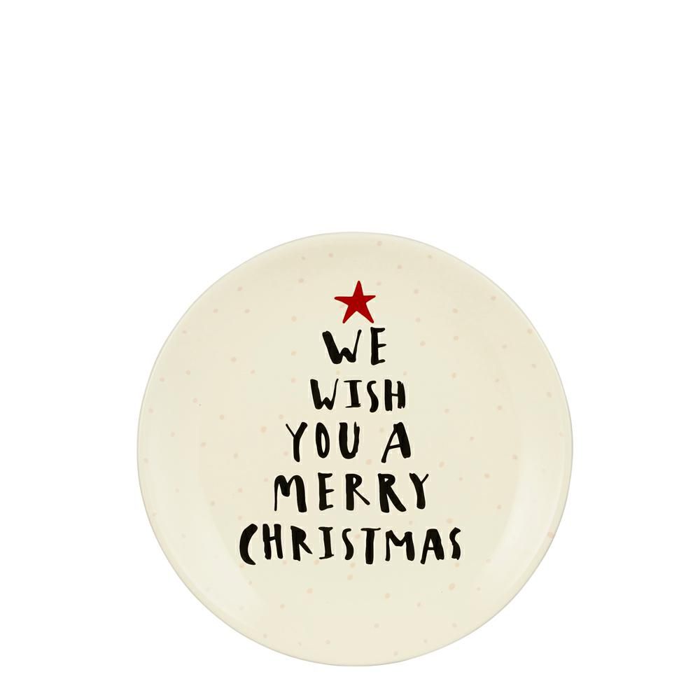 PIATTO CERAMICA D.20 CM-MERRY CHRISTMAS- BIANCO/NERO/ROSSO