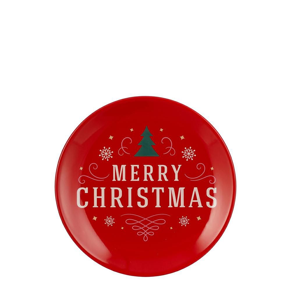 PIATTO CERAMICA D.20 CM-MERRY CHRISTMAS- ROSSO/BIANCO/VERDE