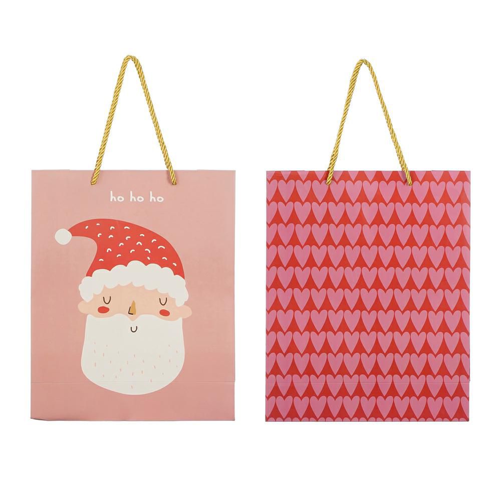 SET 2 SHOPPERS CARTA -XMAS- 26X10 CM H.32 CM BIANCO/ROSA/ROSSO