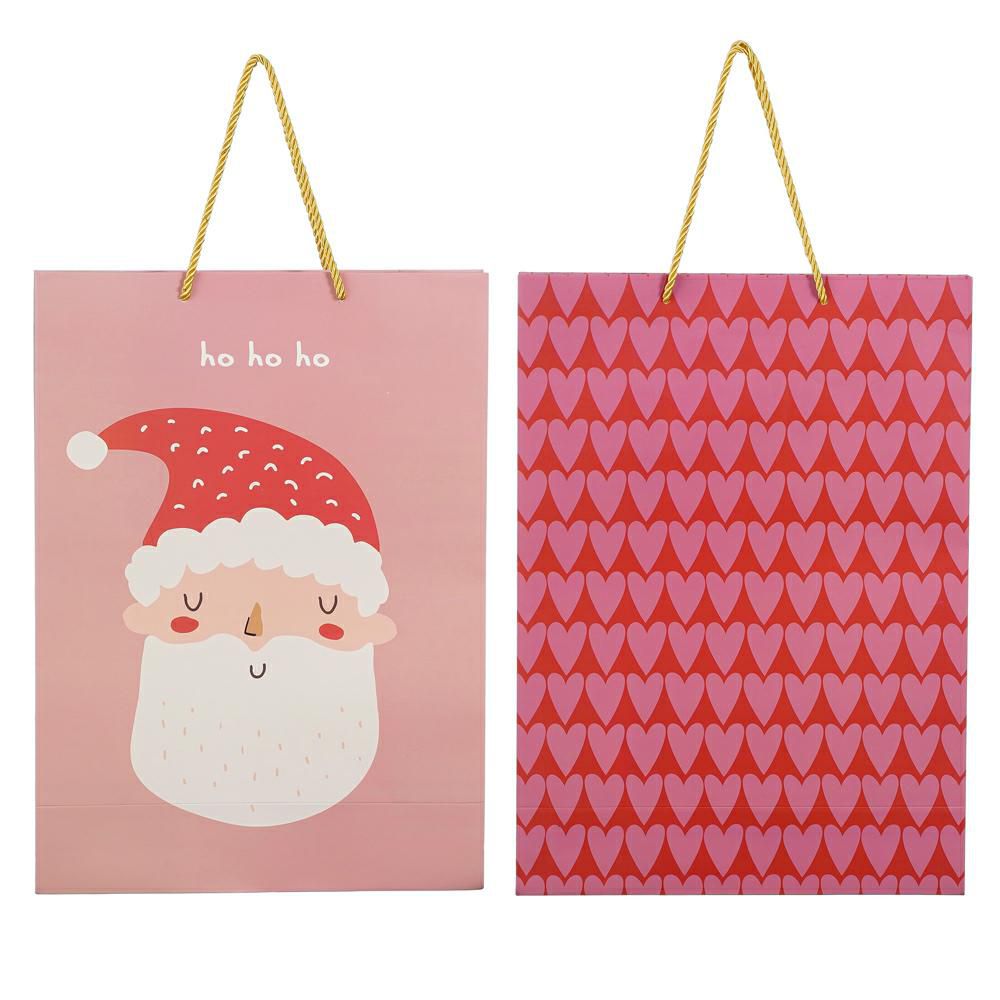 SET 2 SHOPPERS CARTA -XMAS- 30X12 CM H.41,5 CM BIANCO/ROSA/ROSSO