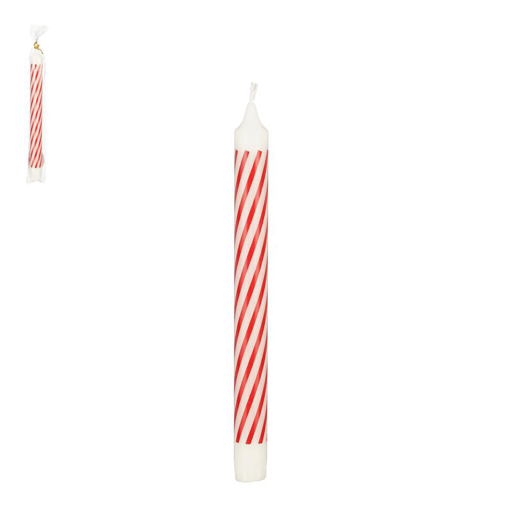 CANDELA CONICA A RIGHE D.2,2 CM H.25 CM ROSSO/BIANCO