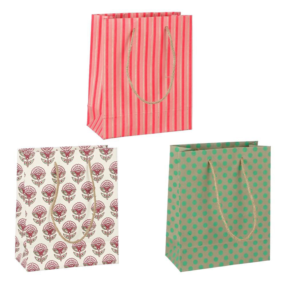 SET 3 SHOPPERS CARTA C/FIORI 25X21CM BIANCO/ROSA/VERDE