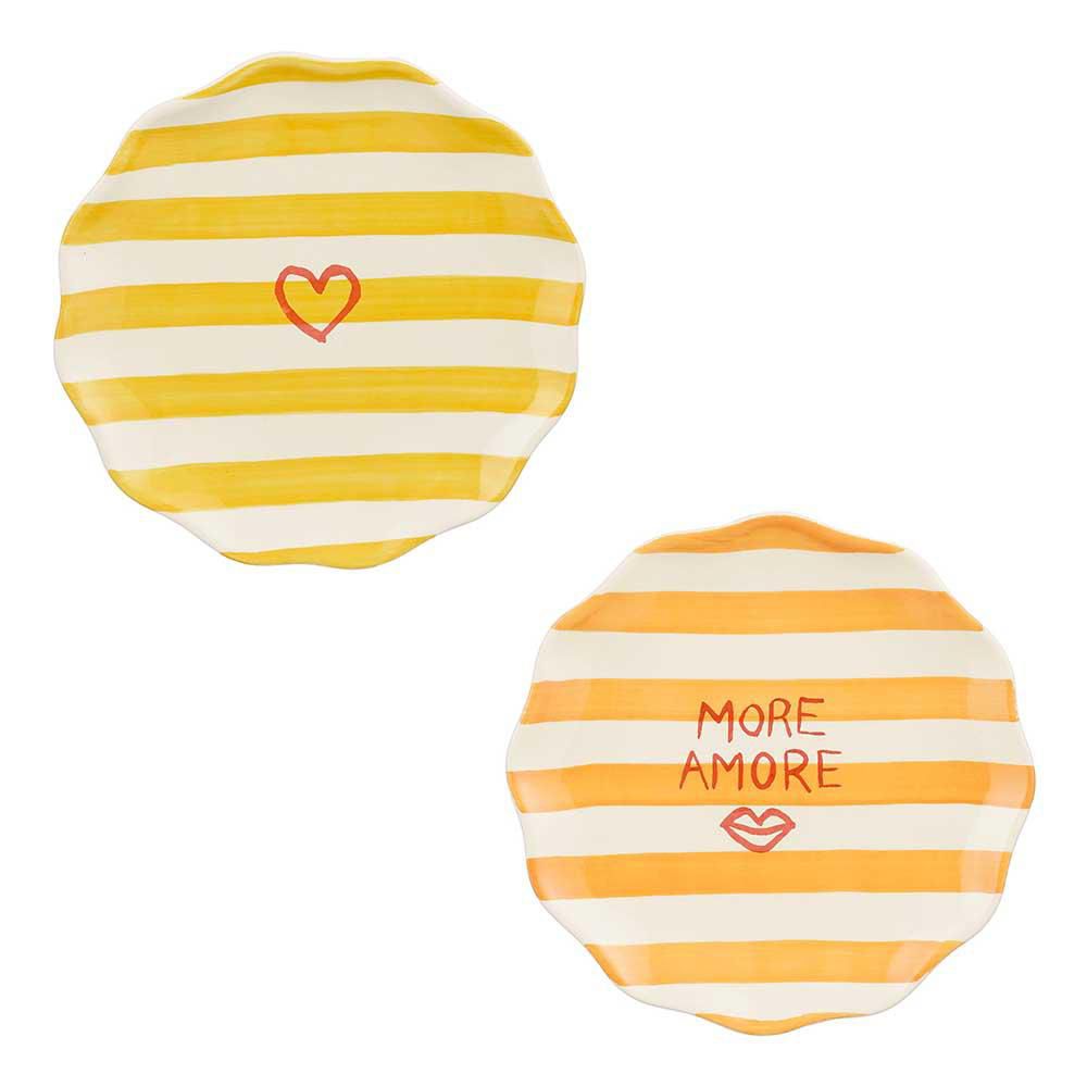 SET 2 PIATTI CERAMICA D.21 CM H.2 CM -BLISS- GIALLO/ARANCIONE