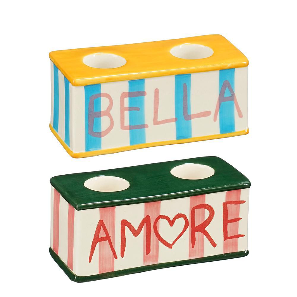 SET 2 CANDELABRI CERAMICA 2 FUOCHI 11X5 H.5 CM-BLISS- MULTICOLOR