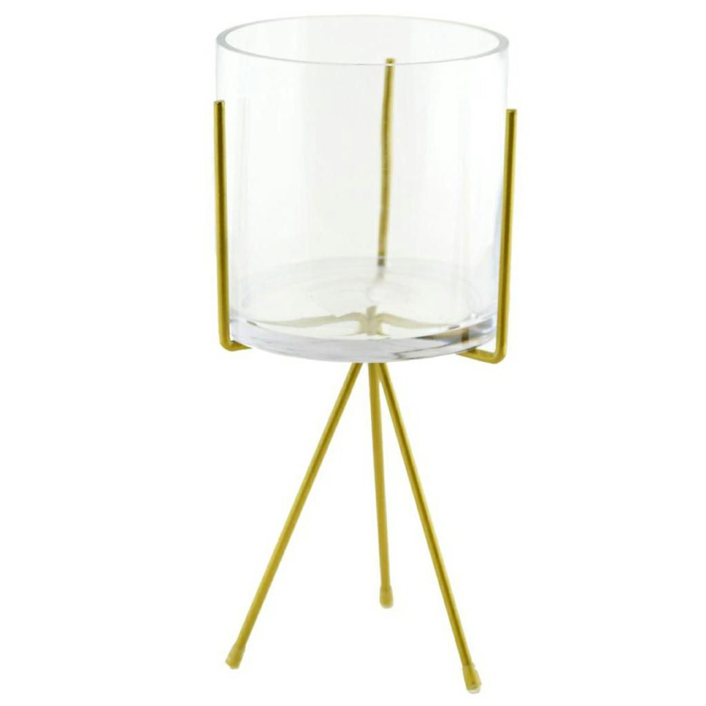 VASO VETRO C/STRUTTURA METALLO D12,5 H27 CM TRASPARENTE/ORO