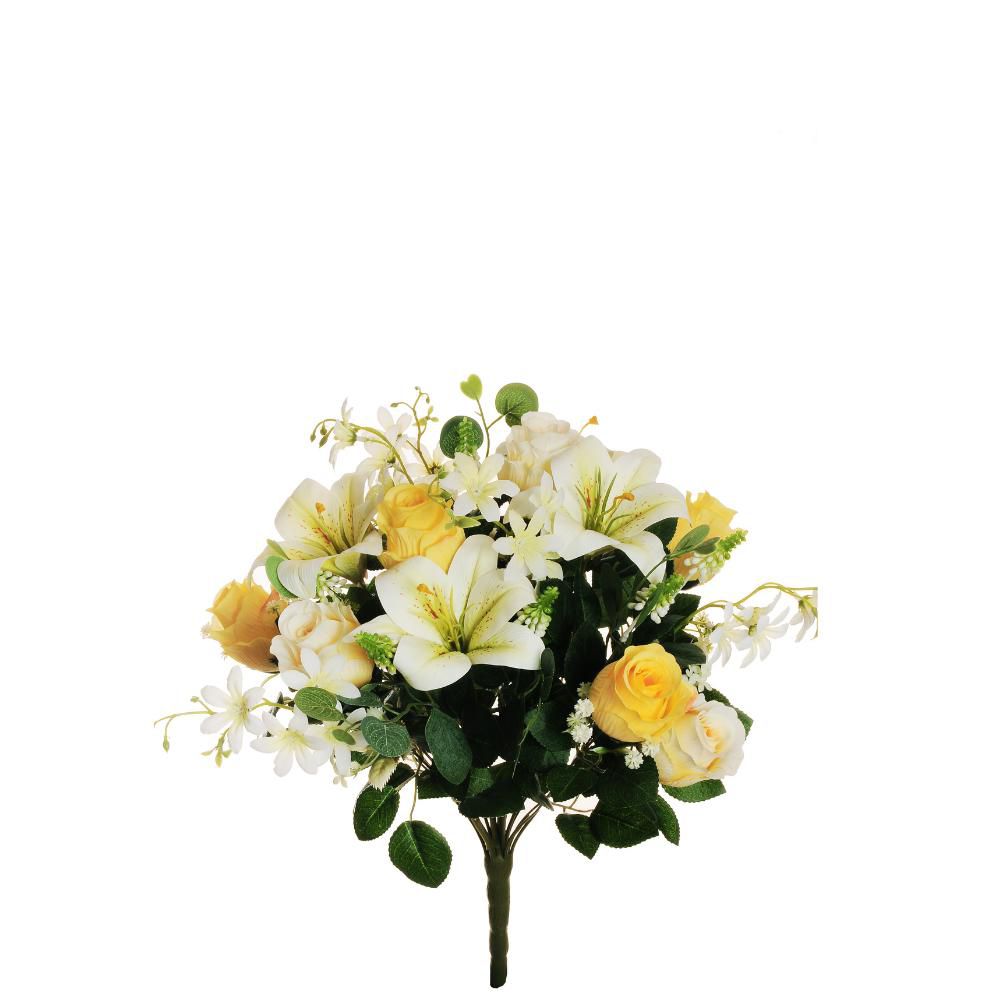 LILIUM, ROSE, MUSCARI EUCALYPTUS BOUQUET 23X CM.52 BIANCO/GIALLO