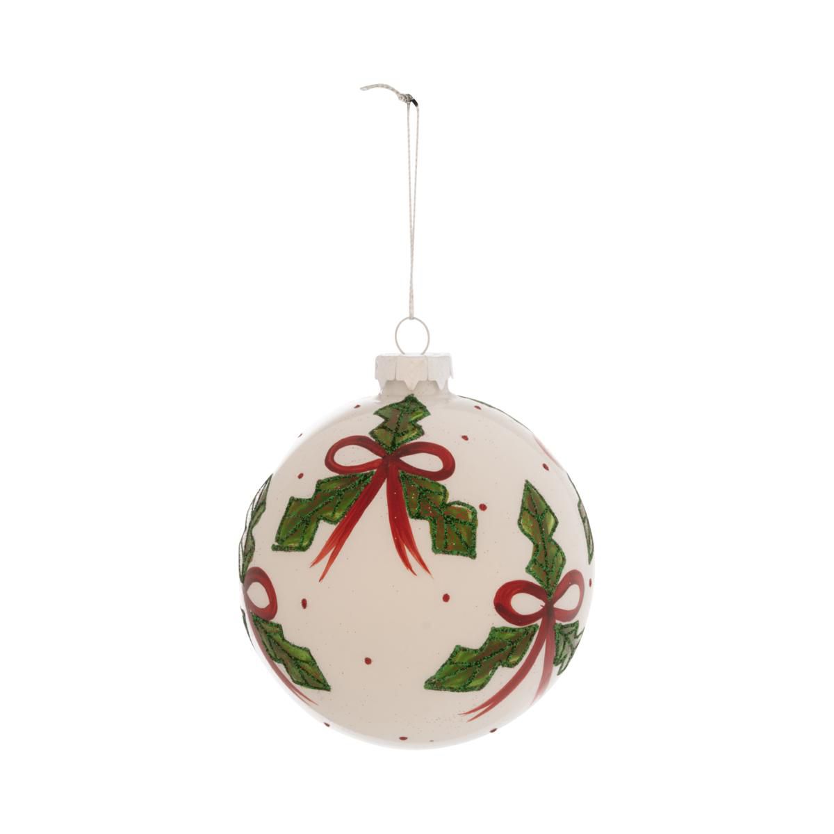 SFERA VETRO C/AGRIFOGLIO MM.100 AVORIO/VERDE/ROSSO