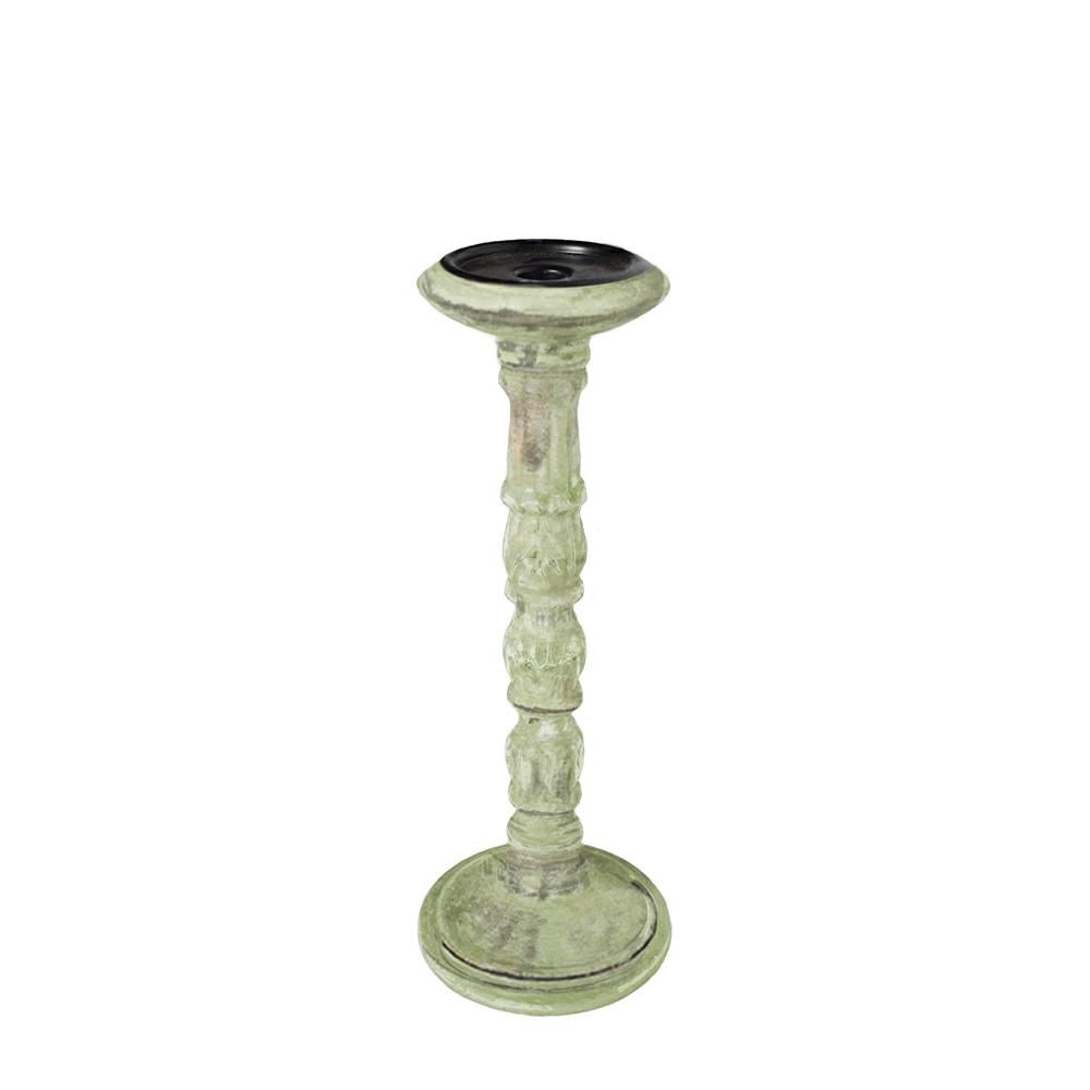 CANDELIERE LEGNO D.12,5CM H.34 CM VERDE ANTICATO