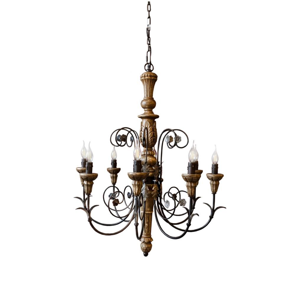 LAMPADARIO FERRO BATT./LEGNO 8 FUOCHI D.79H.102CM BIANCO ANTICAT LAMPADARIO FERRO BATT./LEGNO 8 FUOCHI D.79H.102CM BIANCO ANTICAT
