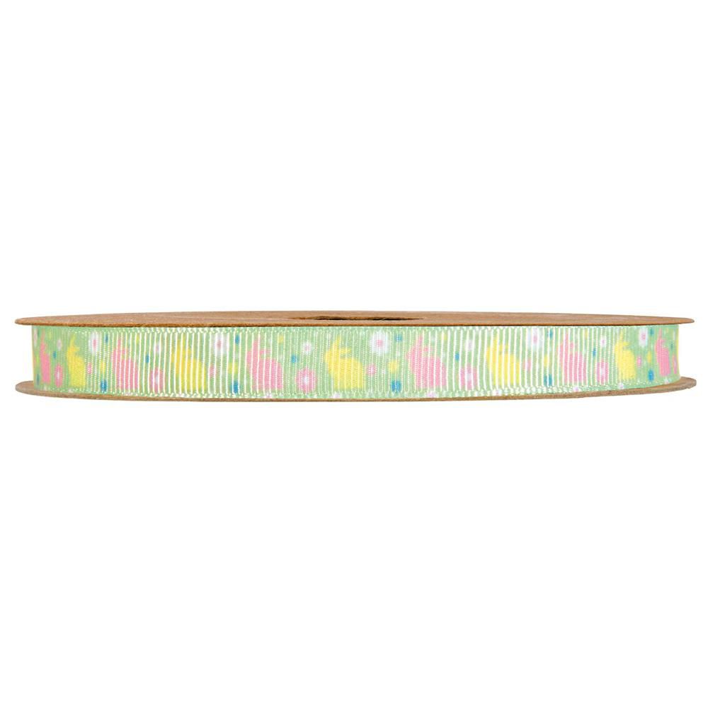 NASTRO GROS GRAIN C/CONIGLI 10MM 20MT -EASTER- VERDE/GIALLO/ROSA