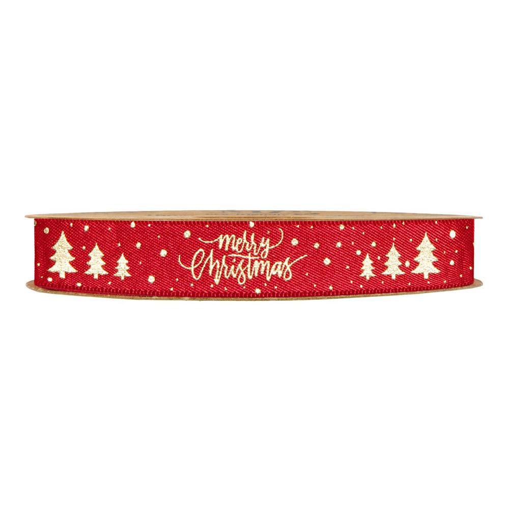 NASTRO POLIESTERE -MERRY CHRISTMAS- 15MM 20MT ROSSO/BIANCO