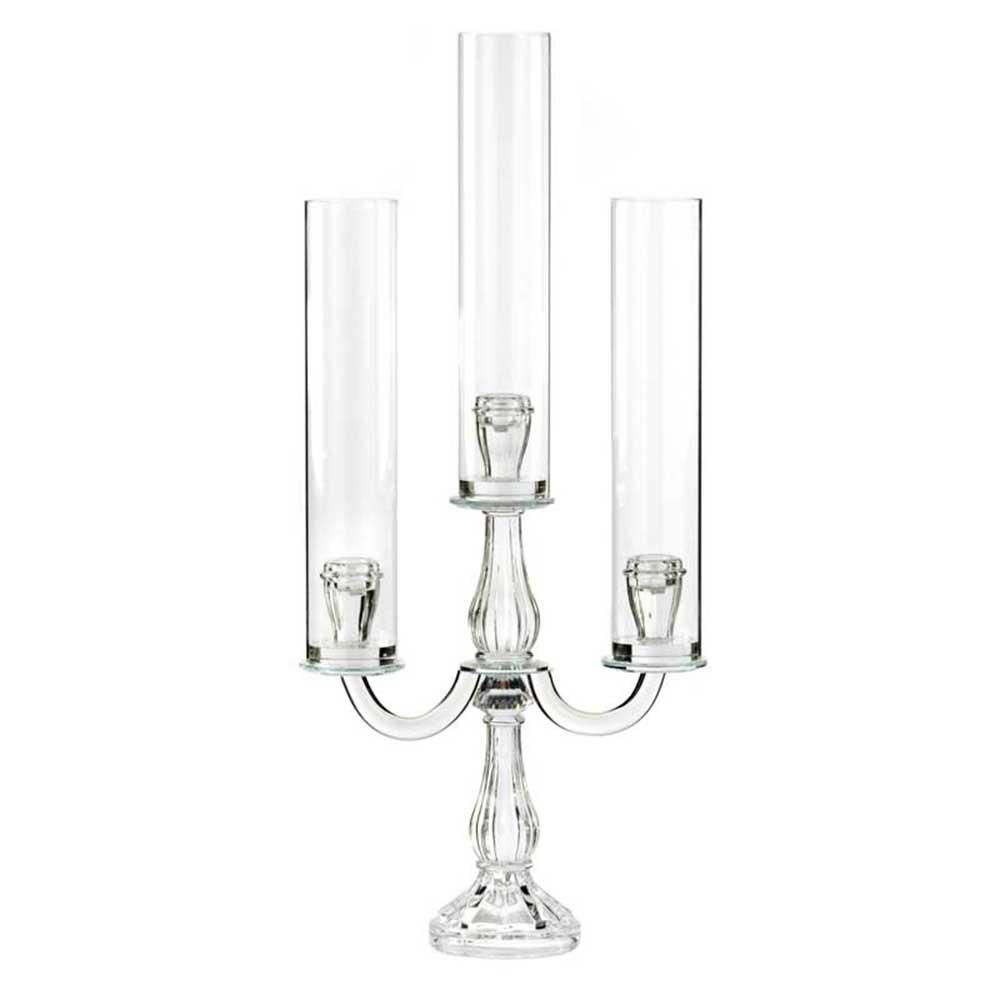 CANDELABRO VETRO 3 FUOCHI C/PARAFIAMMA H.60 CM TRASPARENTE