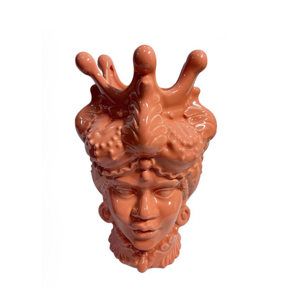 TESTA DONNA VASO CERAMICA-TESTA MORO-17X15,5 CM H.26 CM CORALLO