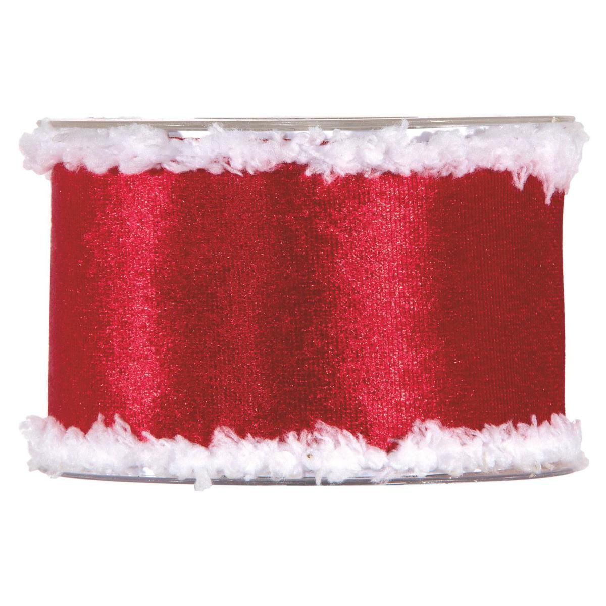 NASTRO VELLUTO C/BORDI DI PELLICCIA 63MM 10MT ROSSO/BIANCO NASTRO VELLUTO C/BORDI DI PELLICCIA 63MM 10MT ROSSO/BIANCO