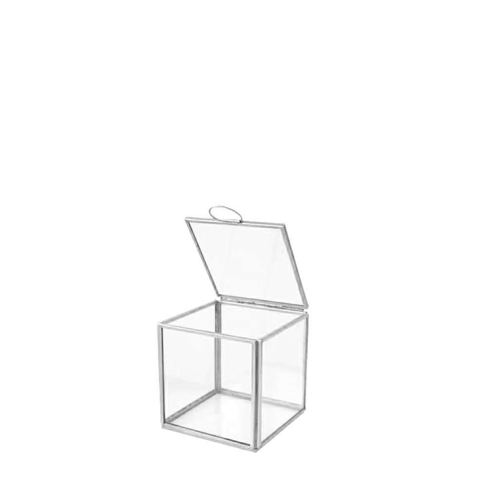 CONTENITORE VETRO/METALLO 8X8 CM H.8 CM -MIRA- ARGENTO SATINATO CONTENITORE VETRO/METALLO 8X8 CM H.8 CM -MIRA- ARGENTO SATINATO