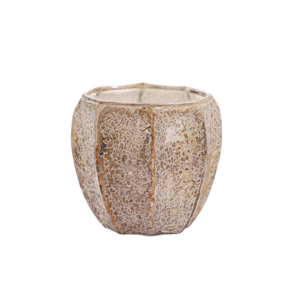 PORTATEALIGHT VETRO D.10 CM H.10 CM (M) BIANCO/RAME ANTICO