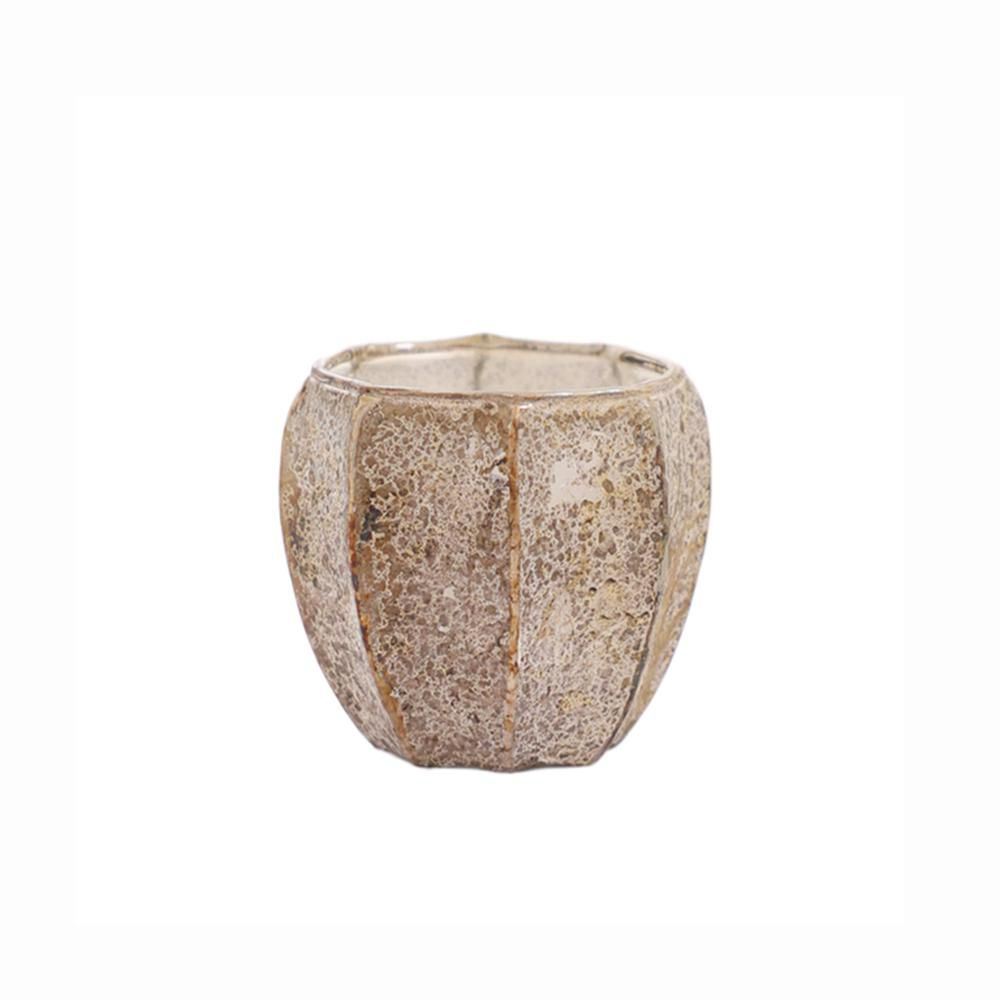 PORTATEALIGHT VETRO D.8CM H.8 CM (S) BIANCO/RAME ANTICO