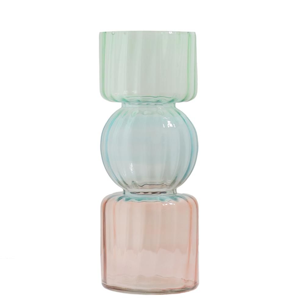 VASO VETRO D.9,5 CM H.25,5 CM (L) VERDE/AZZURRO/ROSA VASO VETRO D.9,5 CM H.25,5 CM (L) VERDE/AZZURRO/ROSA
