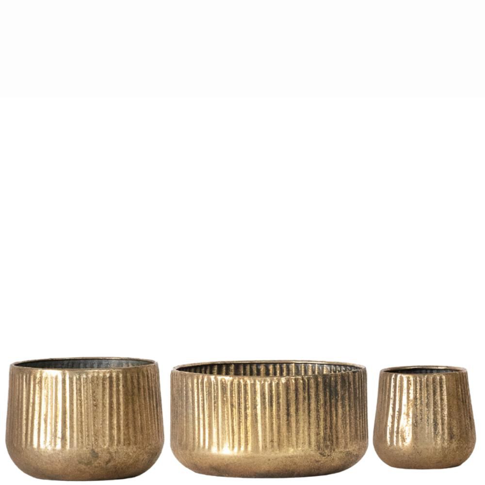 SET 3 VASI METALLO TONDI D.16,5-13-9 CM H.8-9-7.5 CM ORO