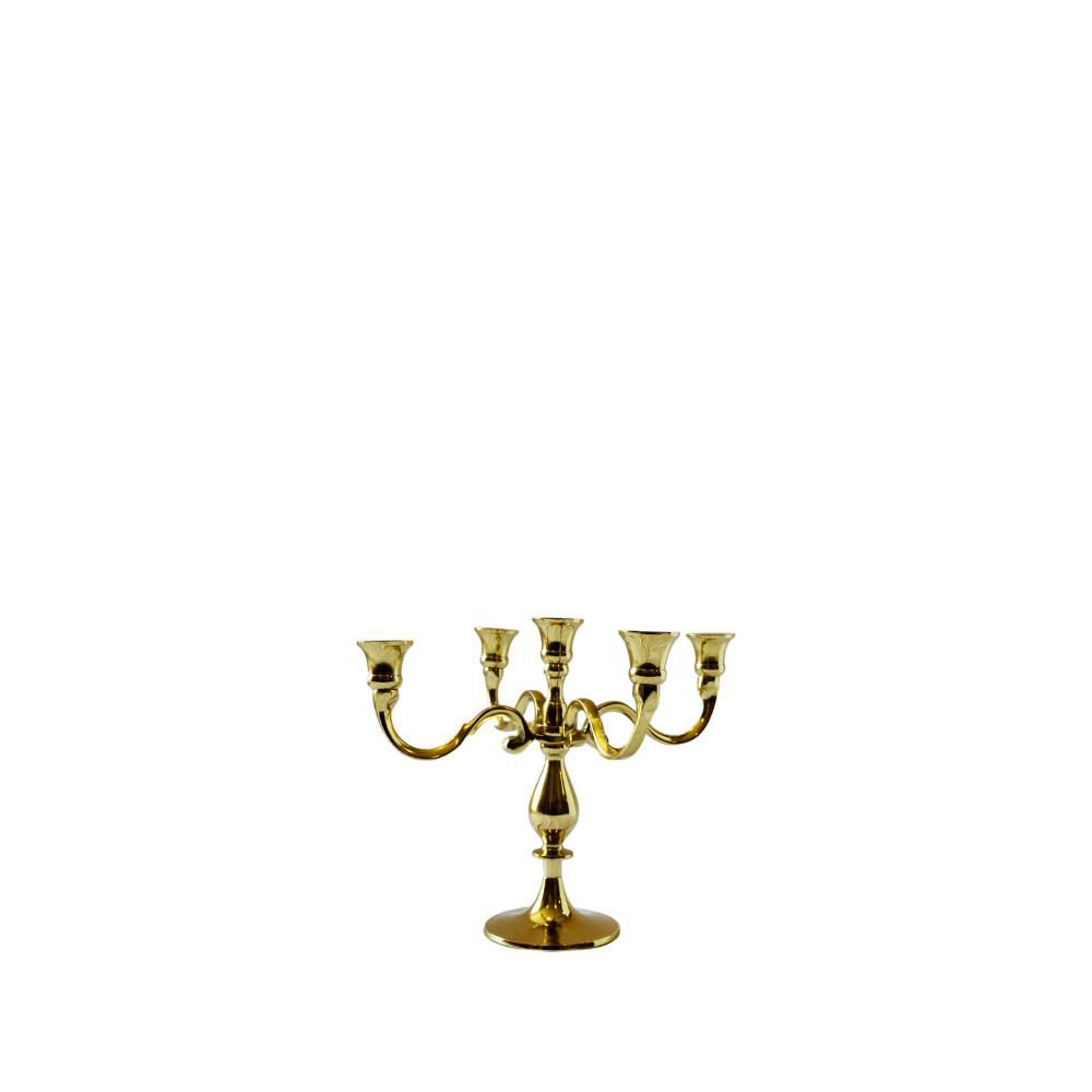 CANDELABRO ALLUMINIO 5 FUOCHI 11X24 CM H.31 CM ORO LUCIDO